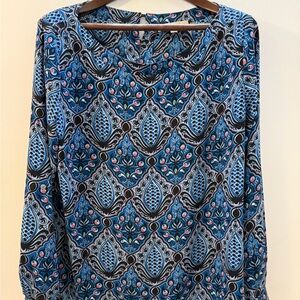 LOFT Blue and Black Geometric Blouse